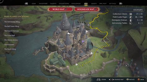 Kaart van de Wizarding World met Floo Flame locaties