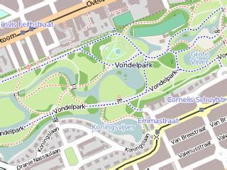 Plattegrond van het Vondelpark met aangegeven sportlocaties