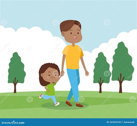 Vader die met zijn baby wandelt in het park