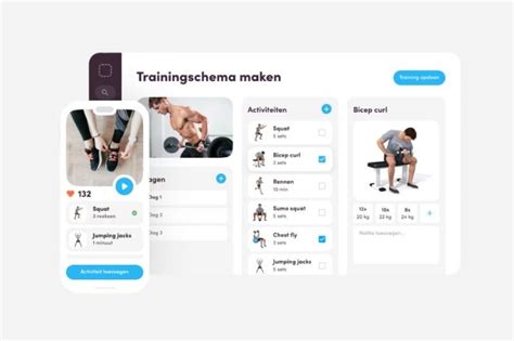 Screenshot van een fitness app met trainingsschema
