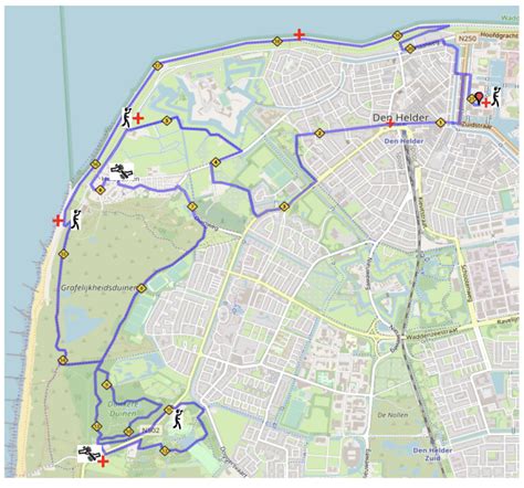 Kaart van de Bodyfit Voorjaarstrail routes in Den Helder