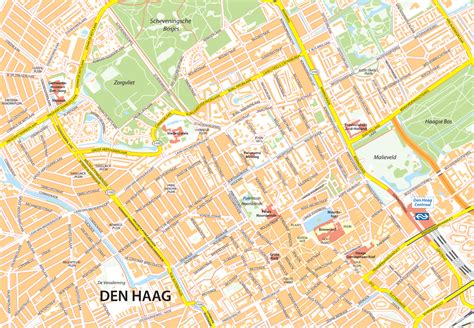 Plattegrond van Den Haag met trainingslocaties gemarkeerd