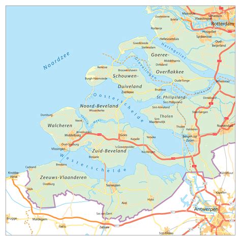 Kaart van Zeeland met populaire uitjes