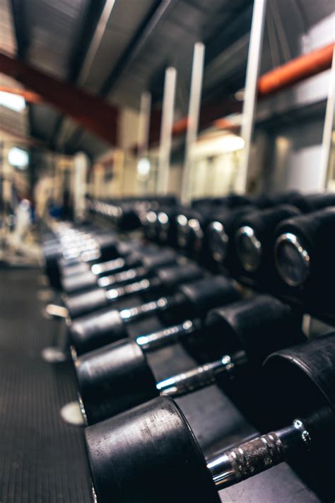 Verschillende soorten dumbbells en halters in een free weight zone
