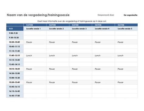 Schema met bootcamp tijden