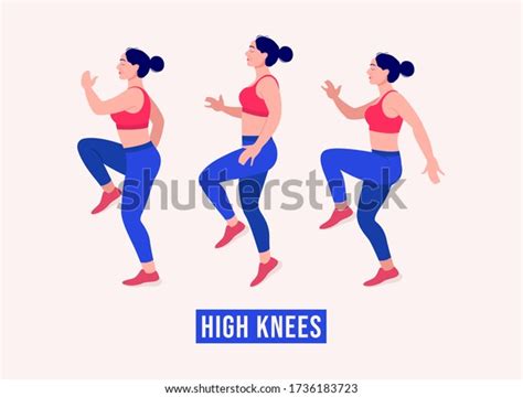 Illustratie van verschillende variaties van de high knees oefening.