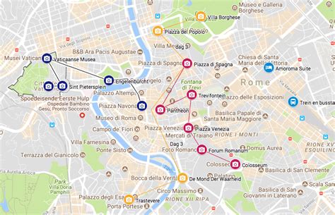 Plattegrond van Rome met belangrijke bezienswaardigheden en wijk EUR