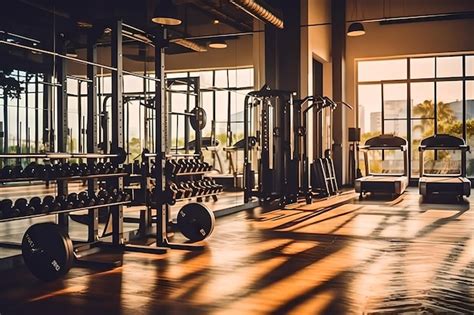 Interieur van een moderne fitnessstudio met apparatuur