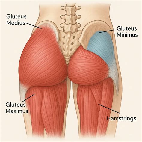 Onderlichaam anatomie met benen en bilspieren gemarkeerd
