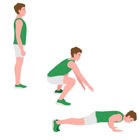 Illustratie van een persoon die een burpee uitvoert, een typische HIIT oefening