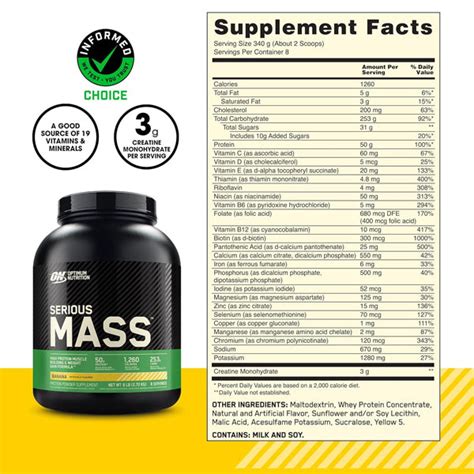 Samenstelling van Optimum Nutrition Serious Mass