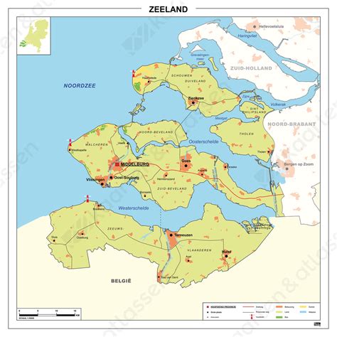 Kaart van Zeeland met populaire toeristische bestemmingen