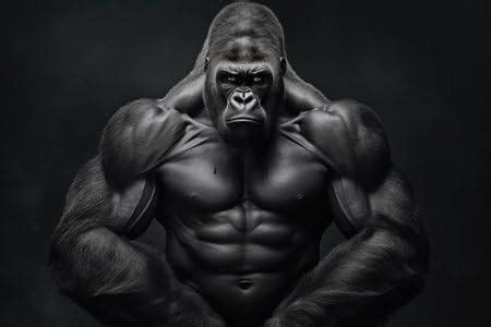Illustratie van een gorilla als bodybuilder met grote spieren.