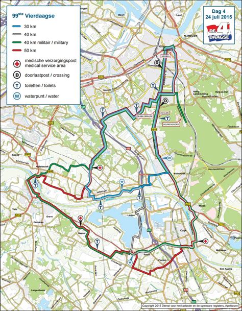Kaart van de route van de Nijmeegse Vierdaagse