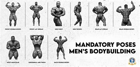 Mannen die verplichte bodybuilding poses uitvoeren