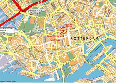 Kaart van Rotterdam met de locatie van station Blaak en de Hoogstraat
