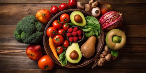 bord met gezonde voeding: groenten, fruit, eiwitten en gezonde vetten
