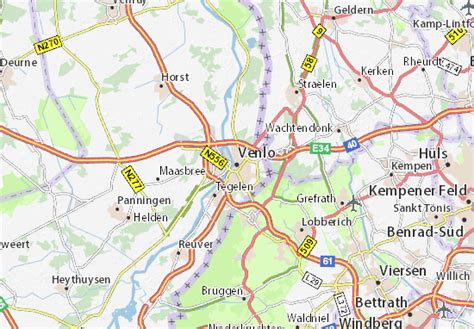Kaart van Venlo en omgeving met aanduiding van studio's