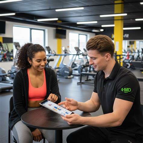 Man en personal trainer in gesprek over trainingsschema