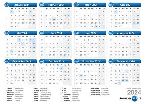 Kalender met feestdagen gemarkeerd