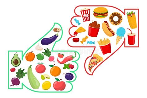 Illustratie van gezonde en ongezonde voeding