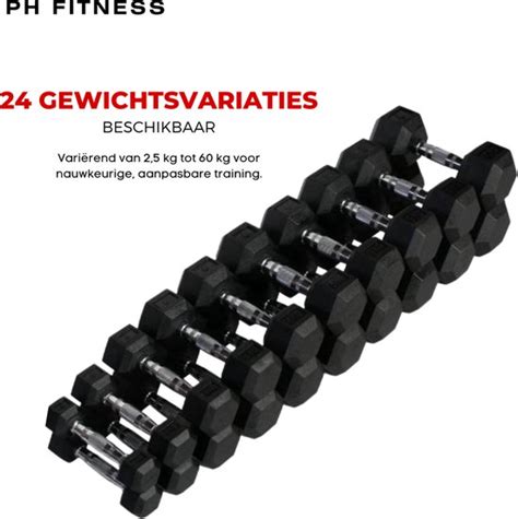 Overzicht van verschillende gewichten hexa dumbbells