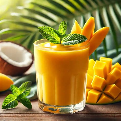 Tropische eiwitshake met mango en kokoswater