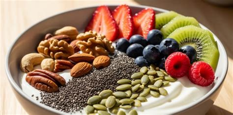 Eiwityoghurtkom met fruit, noten en zaden