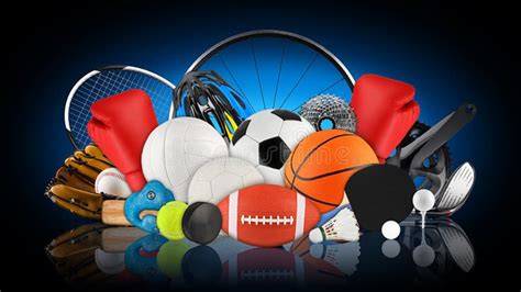 Illustratie van diverse sportartikelen zoals schoenen, kleding en accessoires