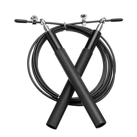 Illustratie van een speed rope met stalen kabel en aluminium handvatten