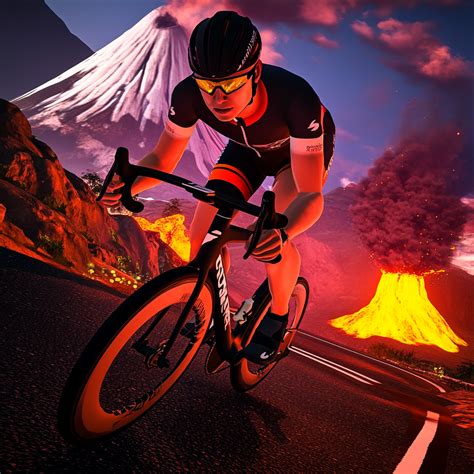 Een renner die de KOM-banner op Zwift passeert