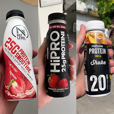 Tabel met een overzicht van verschillende populaire eiwitshakes en hun kenmerken
