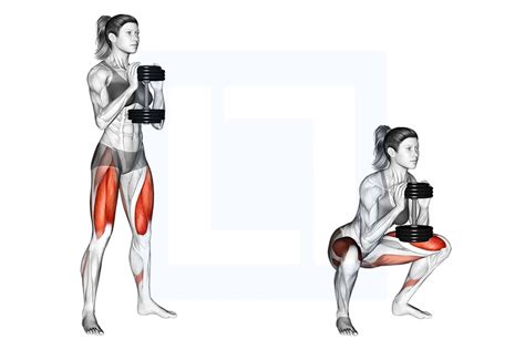 Vrouw doet Goblet Squat met dumbbells