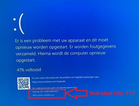 Blauw scherm van Windows met foutmelding