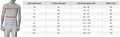 Maattabel heren overhemden