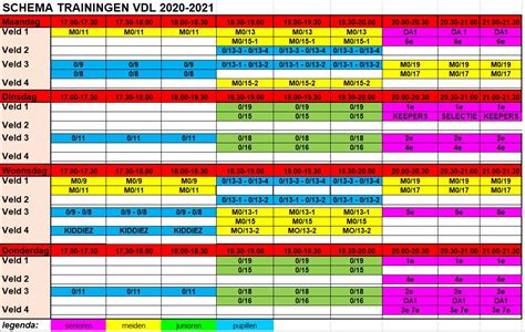 Schema voor trainingsdagen en rustdagen