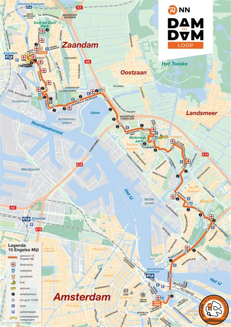 Een kaart van het parcours van de Dam tot Damloop