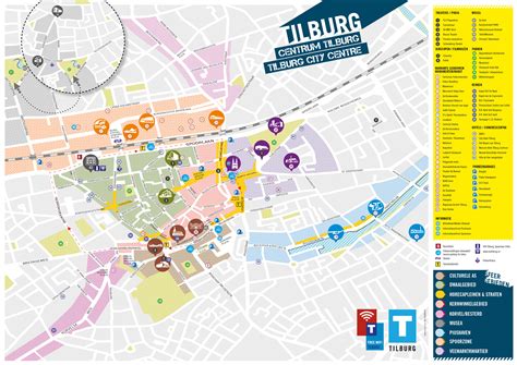 Kaart van Tilburg met de locaties van de Basic-Fit sportscholen gemarkeerd