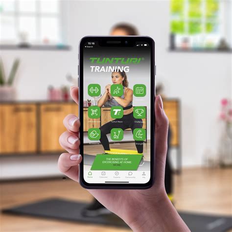 Screenshot van de Tunturi Training app met diverse oefeningen