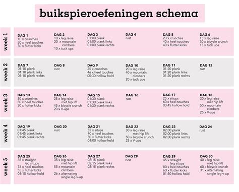 Schema met diverse buikspieroefeningen