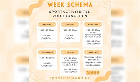 Schema met wekelijkse sportactiviteiten voor de jeugd in verschillende wijken