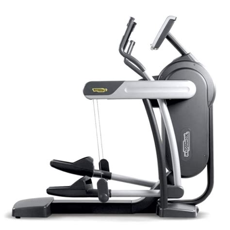 Close-up van de bedieningsknoppen op de handgreep van een Technogym Vario Excite crosstrainer.