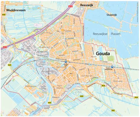 Kaart van Gouda met mogelijke buitenlocaties