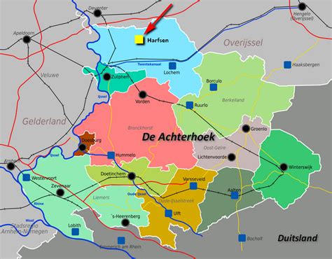 Kaart van de Achterhoek met locaties van sportscholen