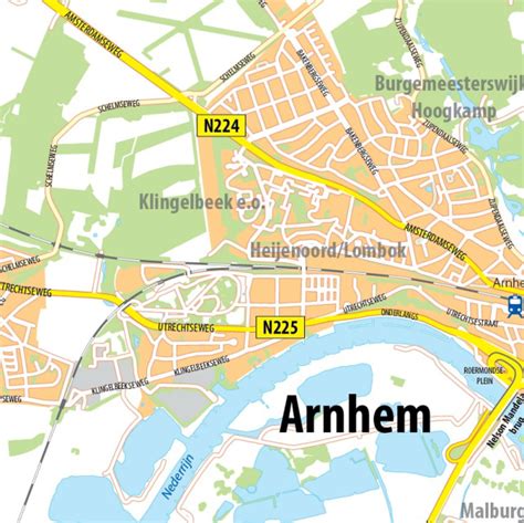 Kaart van Arnhem-Zuid met focus op de wijk Malburgen