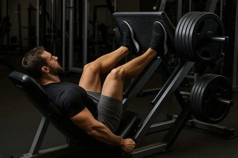 Een sporter voert de leg press uit