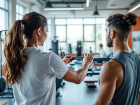Personal trainer die een cliënt begeleidt bij een oefening