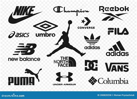Logo's van populaire sportmerken zoals Nike, Adidas en Reebok