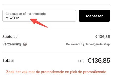 Screenshot van het invoerveld voor een kortingscode op Bella Fit