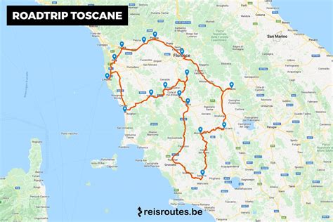 Kaart van Toscane met fietsroutes